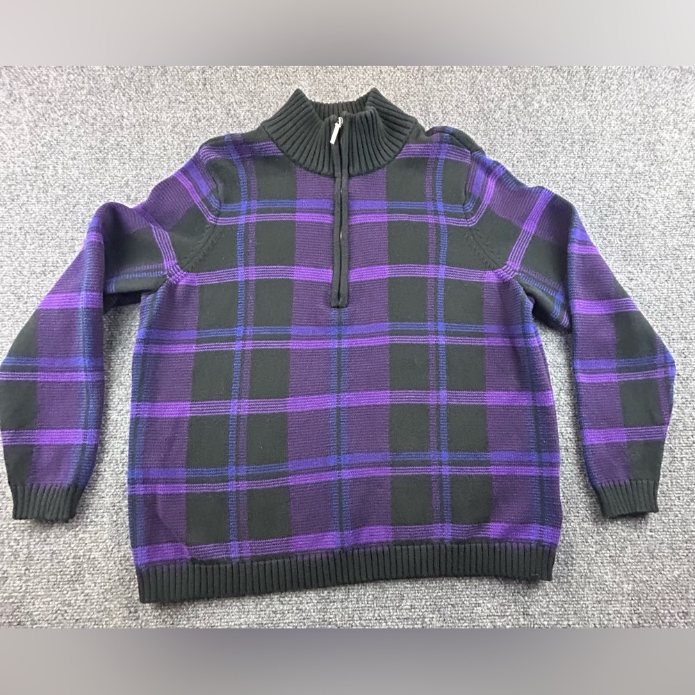 Lauren Ralph Lauren 1/4 Zip Mock Neck Sweater Women Sz 1X Purple Plaid